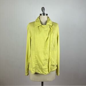 FLAX Lime Green Linen Asymmetrical Zip Jacket